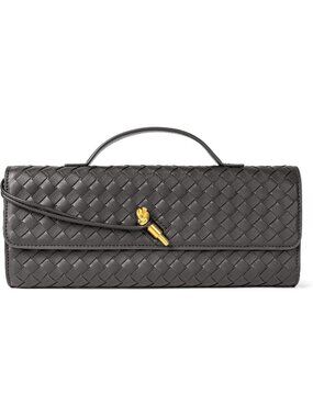 Women's Charcoal Woven Leather Clutch Vegan Purse Formal Crossbody Handbags